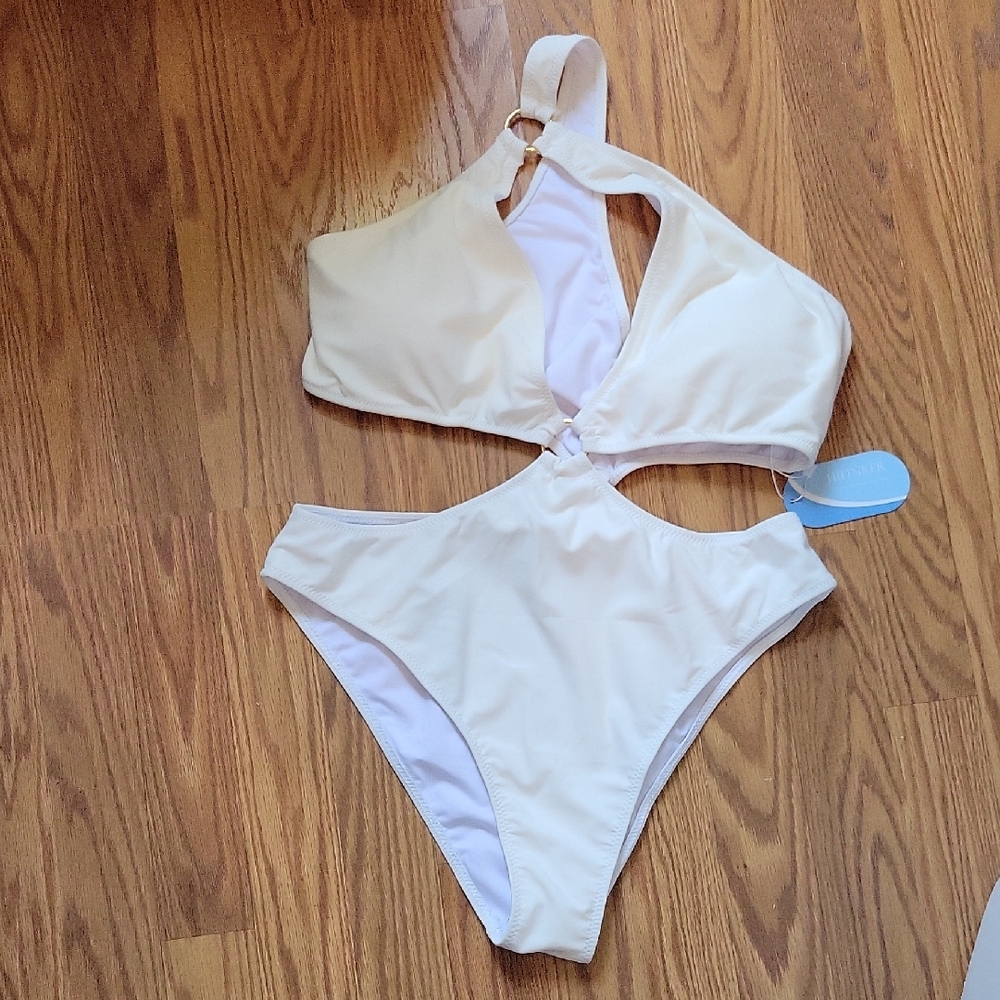 Cream One-Shoulder Cutout Swimsuit With Padded Bra